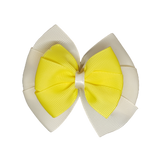 School uniform hair accessories Double Bella Hair Bow 10cm - Ivory Base & Centre Ribbon Lemon - Pinkberry Kisses