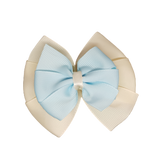School uniform hair accessories Double Bella Hair Bow 10cm - Ivory Base & Centre Ribbon Light Blue - Pinkberry Kisses