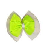 School uniform hair accessories Double Bella Hair Bow 10cm - Ivory Base & Centre Ribbon Key Lime - Pinkberry Kisses