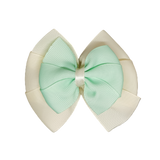 School uniform hair accessories Double Bella Hair Bow 10cm - Ivory Base & Centre Ribbon mint Green - Pinkberry Kisses