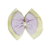 School uniform hair accessories Double Bella Hair Bow 10cm - Ivory Base & Centre Ribbon Light Purple - Pinkberry Kisses