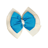 School uniform hair accessories Double Bella Hair Bow 10cm - Ivory Base & Centre Ribbon Methyl Blue - Pinkberry Kisses