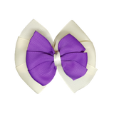 School uniform hair accessories Double Bella Hair Bow 10cm - Ivory Base & Centre Ribbon Purple - Pinkberry Kisses