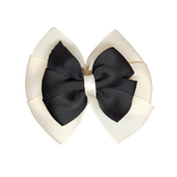 School uniform hair accessories Double Bella Hair Bow 10cm - Ivory Base & Centre Ribbon Black - Pinkberry Kisses