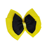 School uniform hair accessories Double Bella Hair Bow 10cm - Lemon Base & Centre Ribbon Black - Pinkberry Kisses