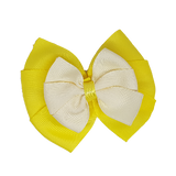 School uniform hair accessories Double Bella Hair Bow 10cm - Lemon Base & Centre Ribbon Ivory - Pinkberry Kisses