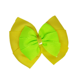 School uniform hair accessories Double Bella Hair Bow 10cm - Lemon Base & Centre Ribbon Key Lime - Pinkberry Kisses