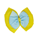School uniform hair accessories Double Bella Hair Bow 10cm - Lemon Base & Centre Ribbon Light Blue - Pinkberry Kisses