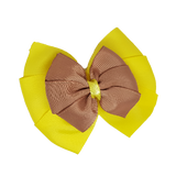 School uniform hair accessories Double Bella Hair Bow 10cm - Lemon Base & Centre Ribbon Natural - Pinkberry Kisses