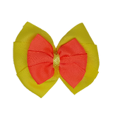 School uniform hair accessories Double Bella Hair Bow 10cm - Lemon Base & Centre Ribbon Neon Orange - Pinkberry Kisses