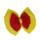 School uniform hair accessories Double Bella Hair Bow 10cm - Lemon Base & Centre Ribbon Red - Pinkberry Kisses