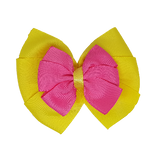 School uniform hair accessories Double Bella Hair Bow 10cm - Lemon Base & Centre Ribbon Shocking Pink  - Pinkberry Kisses