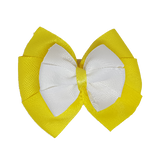 School uniform hair accessories Double Bella Hair Bow 10cm - Lemon Base & Centre Ribbon White - Pinkberry Kisses