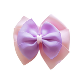 School uniform hair accessories Double Bella Hair Bow 10cm - Light Pink Base & Centre Ribbon Light Purple - Pinkberry Kisses