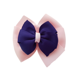 School uniform hair accessories Double Bella Hair Bow 10cm - Light Pink Base & Centre Ribbon Navy Blue - Pinkberry Kisses