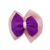 School uniform hair accessories Double Bella Hair Bow 10cm - Light Pink Base & Centre Ribbon Grape - Pinkberry Kisses