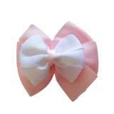 School uniform hair accessories Double Bella Hair Bow 10cm - Light Pink Base & Centre Ribbon White - Pinkberry Kisses