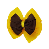 School uniform hair accessories Double Bella Hair Bow 10cm - Maize Base & Centre Ribbon Brown - Pinkberry Kisses