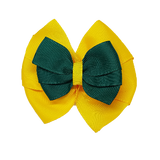 School uniform hair accessories Double Bella Hair Bow 10cm - Maize Base & Centre Ribbon Dark Green - Pinkberry Kisses