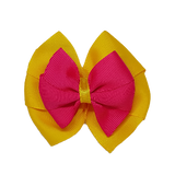 School uniform hair accessories Double Bella Hair Bow 10cm - Maize Base & Centre Ribbon Hot Pink - Pinkberry Kisses