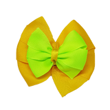 School uniform hair accessories Double Bella Hair Bow 10cm - Maize Base & Centre Ribbon Key Lime - Pinkberry Kisses
