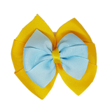 School uniform hair accessories Double Bella Hair Bow 10cm - Maize Base & Centre Ribbon Light Blue - Pinkberry Kisses
