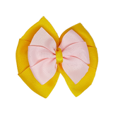 School uniform hair accessories Double Bella Hair Bow 10cm - Maize Base & Centre Ribbon Light Pink - Pinkberry Kisses