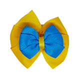School uniform hair accessories Double Bella Hair Bow 10cm - Maize Base & Centre Ribbon Methyl Blue - Pinkberry Kisses