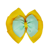 School uniform hair accessories Double Bella Hair Bow 10cm - Maize Base & Centre Ribbon Mint Green - Pinkberry Kisses