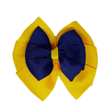School uniform hair accessories Double Bella Hair Bow 10cm - Maize Base & Centre Ribbon Navy Blue - Pinkberry Kisses