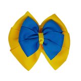 School uniform hair accessories Double Bella Hair Bow 10cm - Maize Base & Centre Ribbon Royal Blue - Pinkberry Kisses