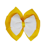 School uniform hair accessories Double Bella Hair Bow 10cm - Maize Base & Centre Ribbon White - Pinkberry Kisses