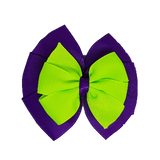 School uniform hair accessories Double Bella Bow 10cm - Purple Base & Centre Ribbon Key Lime - Pinkberry Kisses