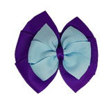 School uniform hair accessories Double Bella Bow 10cm - Purple Base & Centre Ribbon Light Blue - Pinkberry Kisses