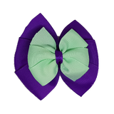 School uniform hair accessories Double Bella Bow 10cm - Purple Base & Centre Ribbon Mint Green - Pinkberry Kisses