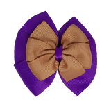 School uniform hair accessories Double Bella Bow 10cm - Purple Base & Centre Ribbon Natural - Pinkberry Kisses