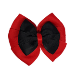 School uniform hair accessories Double Bella Bow 10cm - Red Base & Centre Ribbon Black- Pinkberry Kisses