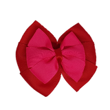 School uniform hair accessories Double Bella Bow 10cm - Red Base & Centre Ribbon Hot Pink - Pinkberry Kisses