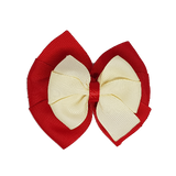 School uniform hair accessories Double Bella Bow 10cm - Red Base & Centre Ribbon Ivory - Pinkberry Kisses