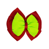 School uniform hair accessories Double Bella Bow 10cm - Red Base & Centre Ribbon Key Lime - Pinkberry Kisses