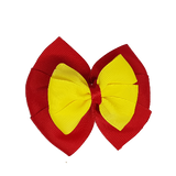 School uniform hair accessories Double Bella Bow 10cm - Red Base & Centre Ribbon Lemon - Pinkberry Kisses