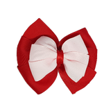School uniform hair accessories Double Bella Bow 10cm - Red Base & Centre Ribbon Light Pink - Pinkberry Kisses