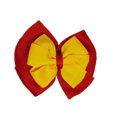 School uniform hair accessories Double Bella Bow 10cm - Red Base & Centre Ribbon Maize - Pinkberry Kisses