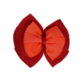 School uniform hair accessories Double Bella Bow 10cm - Red Base & Centre Ribbon Neon Orange - Pinkberry Kisses