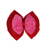School uniform hair accessories Double Bella Bow 10cm - Red Base & Centre Ribbon Shocking Pink - Pinkberry Kisses