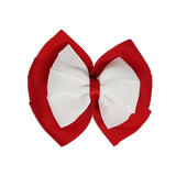 School uniform hair accessories Double Bella Bow 10cm - Red Base & Centre Ribbon White - Pinkberry Kisses