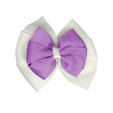 School uniform hair accessories Double Bella Hair Bow 10cm - White Base & Centre Ribbon Grape - Pinkberry Kisses
