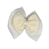 School uniform hair accessories Double Bella Hair Bow 10cm - White Base & Centre Ribbon Ivory - Pinkberry Kisses