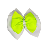 School uniform hair accessories Double Bella Hair Bow 10cm - White Base & Centre Ribbon Key Lime - Pinkberry Kisses