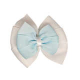 School uniform hair accessories Double Bella Hair Bow 10cm - White Base & Centre Ribbon Light Blue - Pinkberry Kisses
